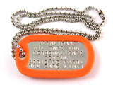 Medalion Militar SUA Personalizat, din inox,lant 60 cm,cauciuc de protectie portocaliu