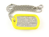 Medalion Militar SUA Personalizat, din inox,lant 60 cm,cauciuc de protectie galben