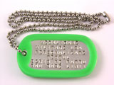 Medalion Militar SUA Personalizat, din inox,lant 60 cm,cauciuc de protectie verde deschis