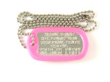 Medalion Militar SUA Personalizat, din inox,lant 60 cm,cauciuc de protectie roz fluorescent