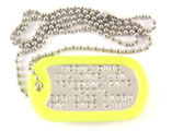 Medalion Militar SUA Personalizat, din inox,lant 60 cm,cauciuc de protectie galben fluorescent
