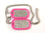 Set 2 medalioane militare SUA dog tag Personalizate cu textul dorit de client, din inox lucios , lanÈ› 70 cm, lanÈ› 10 cm, cauciucuri roz, garanÈ›ie pe viatÄƒ anti ruginÄƒ. Importat din Statele Unite ale Americii de la furnizorul armatei SUA.