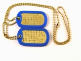 Set Medalioane Militare SUA Personalizate, din alama,lant 60 cm,lant 10 cm cauciucuri de protectie albastre
