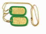 Set Medalioane Militare SUA Personalizate, din alama,lant 60 cm,lant 10 cm cauciucuri de protectie verzi