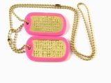 Set Medalioane Militare SUA Personalizate, din alama,lant 60 cm,lant 10 cm cauciucuri de protectie roz