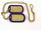 Set Medalioane Militare SUA Personalizate, din alama,lant 60 cm,lant 10 cm cauciucuri de protectie mov