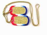 Set Medalioane Militare SUA Personalizate,din alama,lant 60 cm,lant 10 cm cauciucuri de protectie rosu/alb/albastru