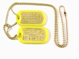 Set Medalioane Militare SUA Personalizate,din alama,lant 60 cm,lant 10 cm cauciucuri de protectie galben fluorescent
