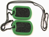 Set Medalioane Militare SUA Personalizate,din metal vopsit negru,lant 60 cm,lant 10 cm cauciucuri de protectie verzi