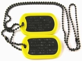 Set Medalioane Militare SUA Personalizate,din metal vopsit negru,lant 60 cm,lant 10 cm cauciucuri de protectie galbene