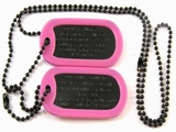 Set Medalioane Militare SUA Personalizate,din metal vopsit negru,lant 60 cm,lant 10 cm cauciucuri de protectie roz