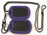 Set Medalioane Militare SUA Personalizate,din metal vopsit negru,lant 60 cm,lant 10 cm cauciucuri de protectie mov