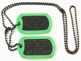 Set Medalioane Militare SUA Personalizate,din metal vopsit negru,lant 60 cm,lant 10 cm cauciucuri de protectie verde deschis