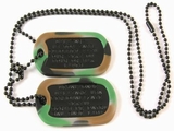 Set Medalioane Militare SUA Personalizate,din metal vopsit negru,lant 60 cm,lant 10 cm cauciucuri de protectie comuflaj woodland