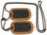 Set Medalioane Militare SUA Personalizate,din metal vopsit negru,lant 60 cm,lant 10 cm cauciucuri de protectie maro