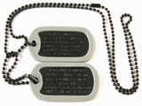 Set Medalioane Militare SUA Personalizate,din metal vopsit negru,lant 60 cm,lant 10 cm cauciucuri de protectie gri