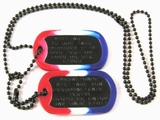 Set Medalioane Militare SUA Personalizate,din metal vopsit negru,lant 60 cm,lant 10 cm cauciucuri de protectie rosu/alb/albastru