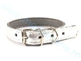 Zgarda din piele naturala alb sidefata 36 cm lungime, 1.6 cm latime, se poate pune placuta M cu nume si telefon  - 10 RON